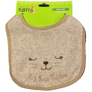 Adorable Happy Go Fluffy My First 1st Easter Bib Brown Bunny 0-12M Polyester
